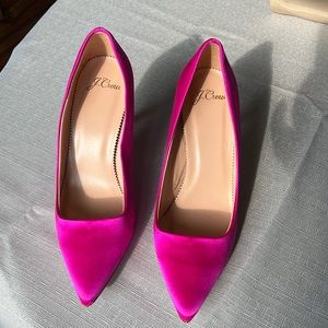 J crew pink satin pump with glitter bottom